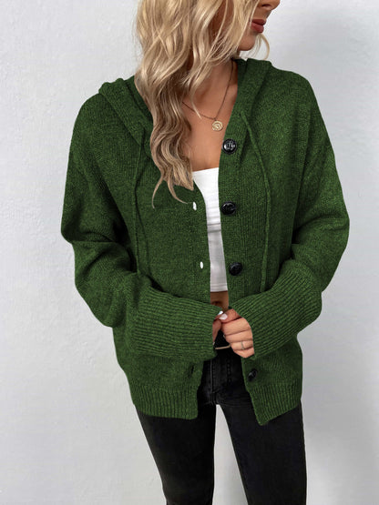 Button-Down Long Sleeve Hooded Sweater.