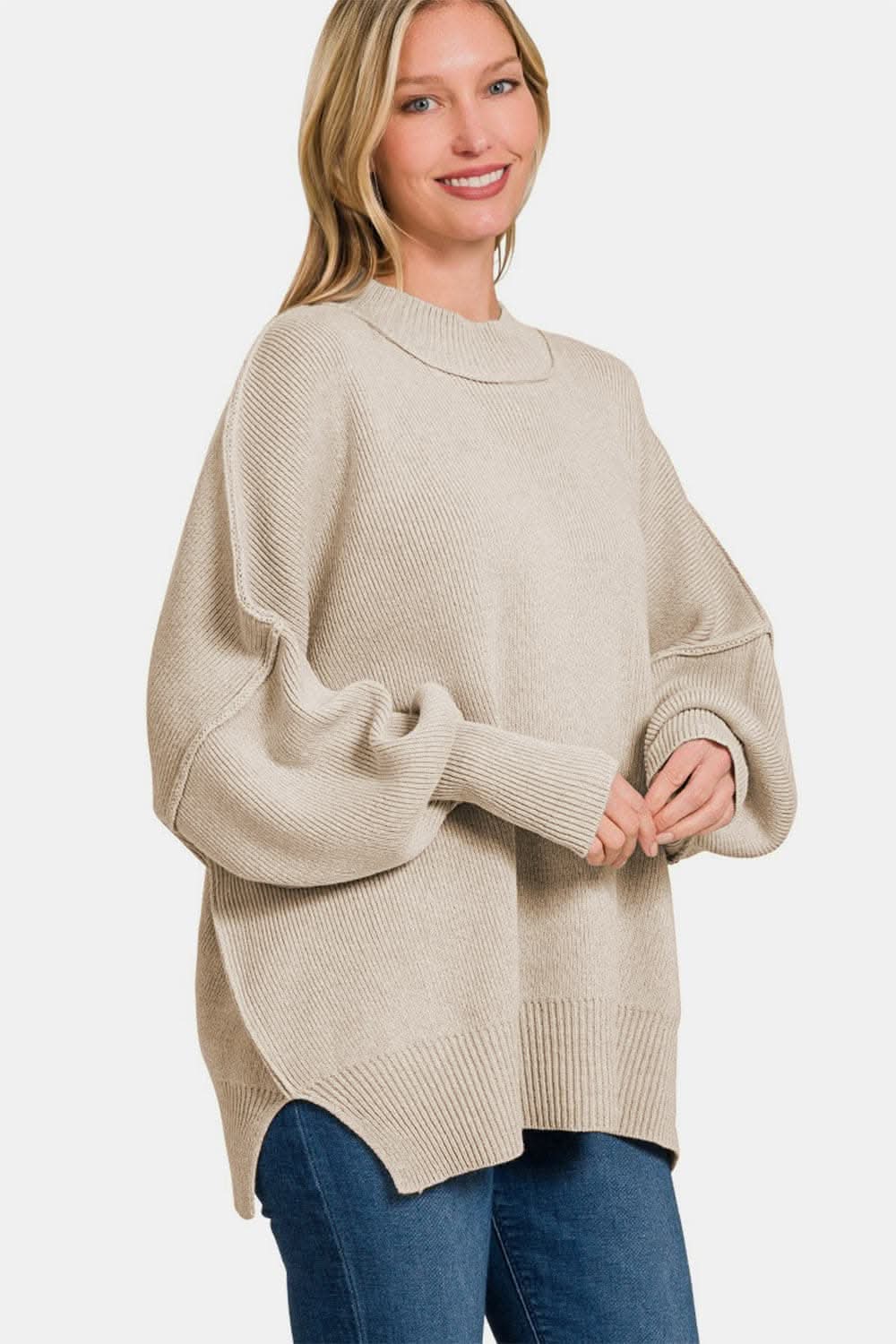 Zenana oversized side slit sweater - Love Salve 