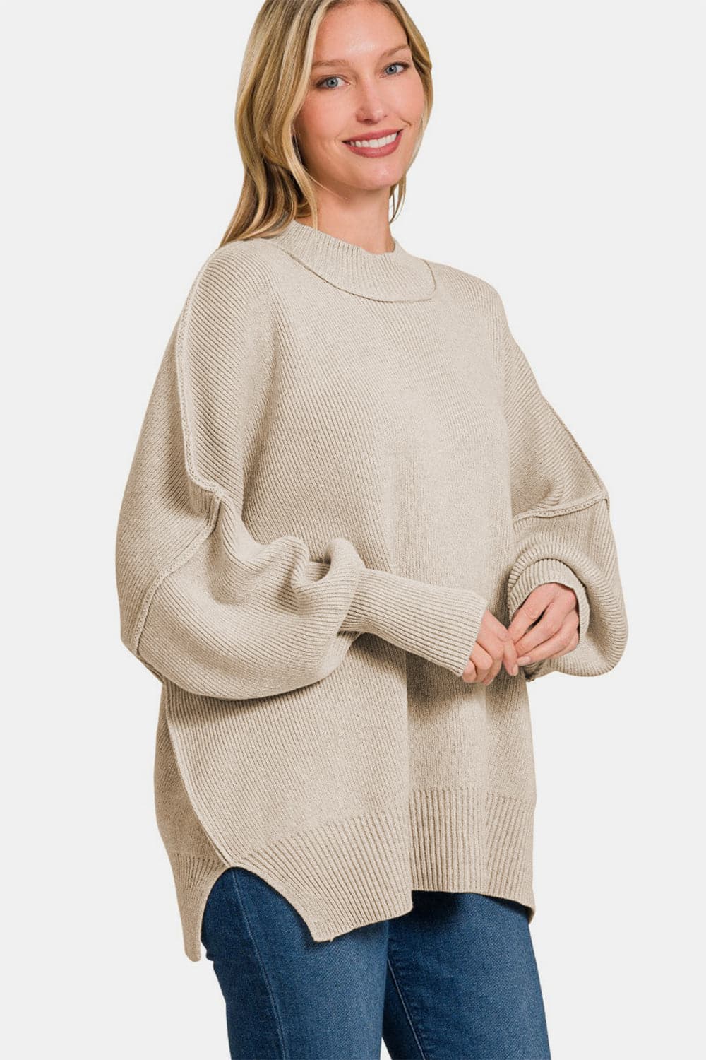 Zenana Side Sit Oversize Sweater.