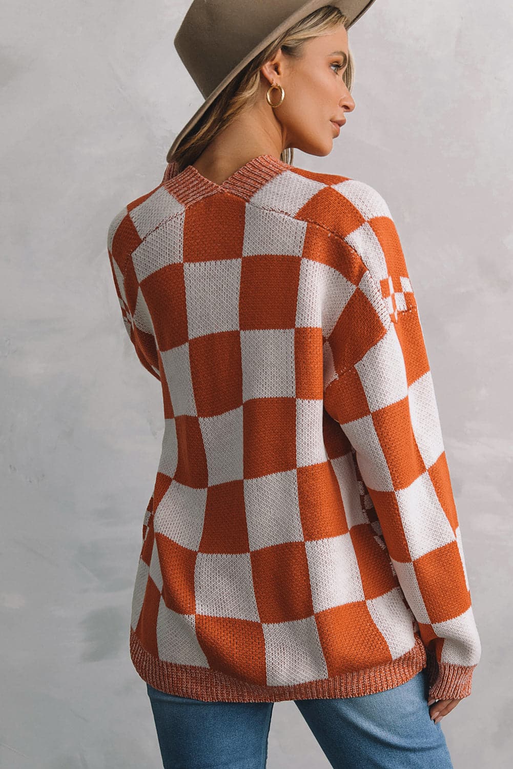 Plaid Open Front Dropped Shoulder Cardigan.