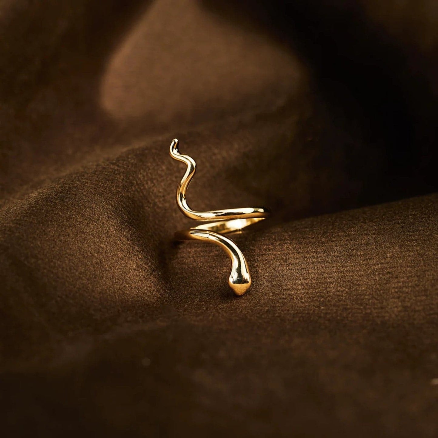 Snake Shape 18K Gold-Plated Bypass Ring.