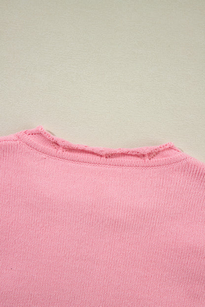 Peach blossom floral knitted sweater with notched neckline