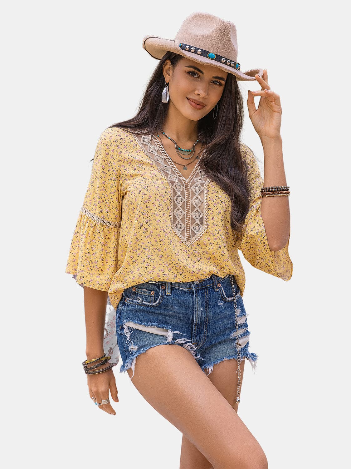 Ditsy Floral V-Neck Blouse.