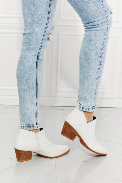 MMShoes Trust Yourself Embroidered Crossover Cowboy Bootie in White.