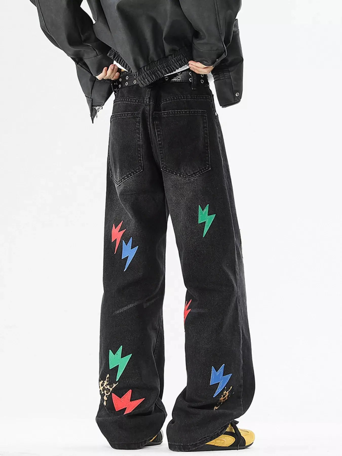 Men's Full Size Lightning Bolt Print Wide Leg Jeans Plus Size Simply Love