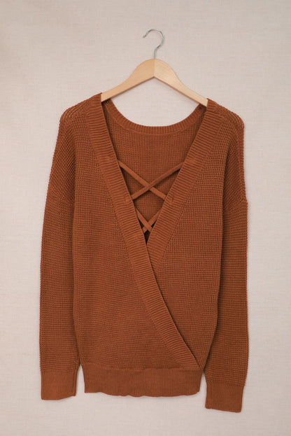 Crisscross Back Boat Neck Sweater