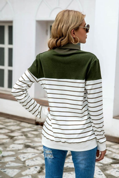 Striped Contrast Turtleneck Sweater.