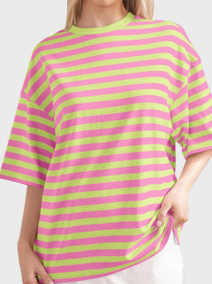 Striped Round Neck Half Sleeve T-Shirt.