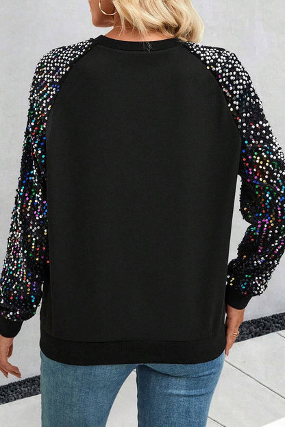 Sequin Round Neck Long Sleeve Blouse.