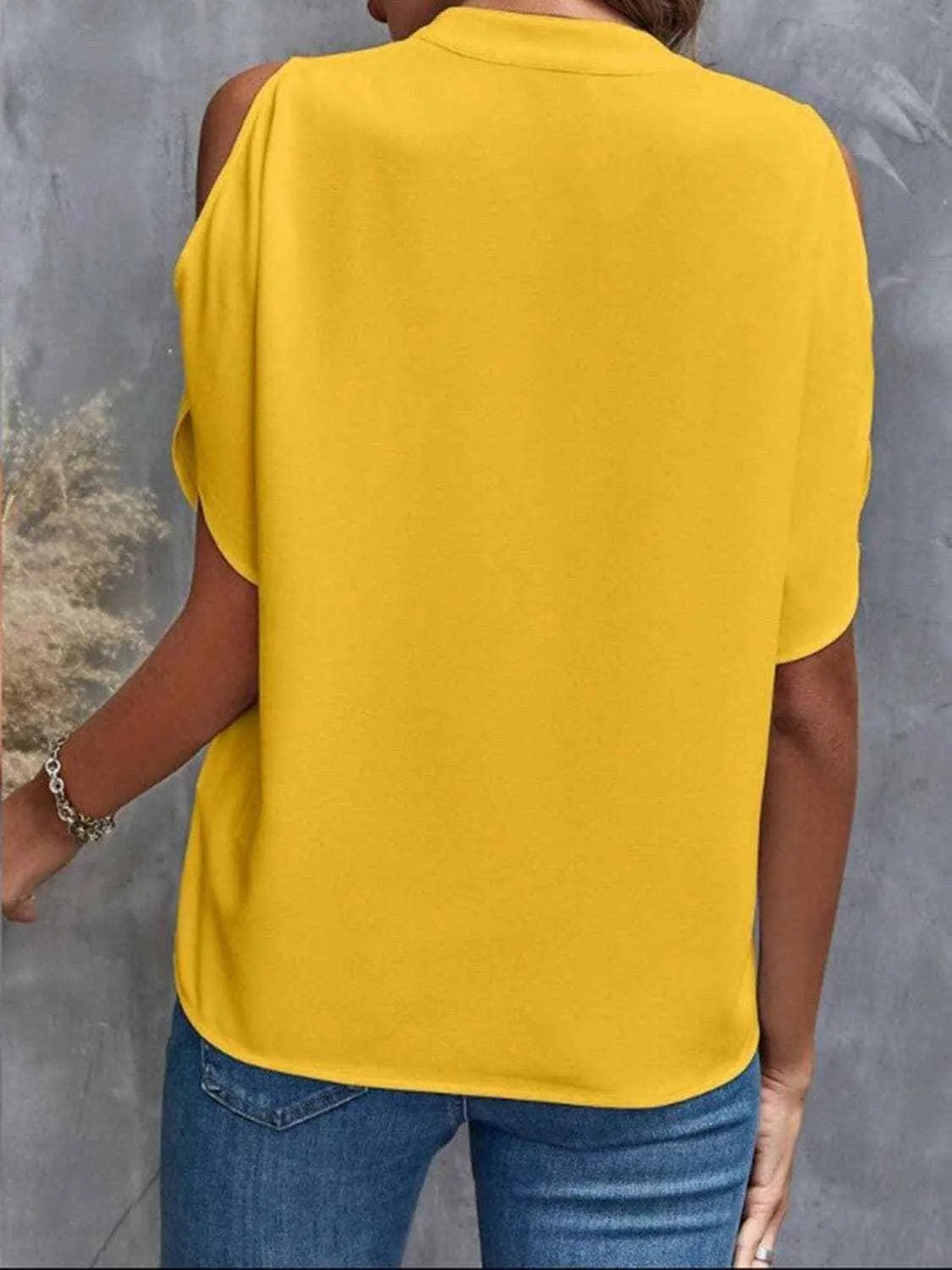 Chic notched cold shoulder blouse - Love Salve 