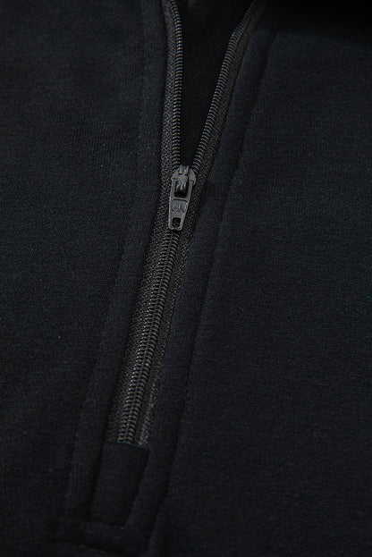 Chic black quarter zip sweatshirt with kangaroo pocket