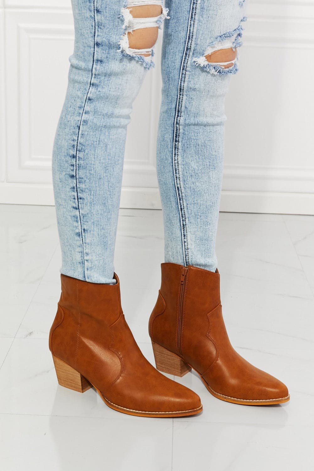 MMShoes Watertower Town Faux Leather Western Ankle Boots in Ochre.