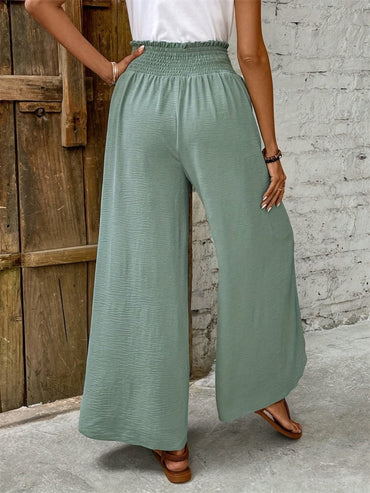 Tied high-waisted wide-leg trousers