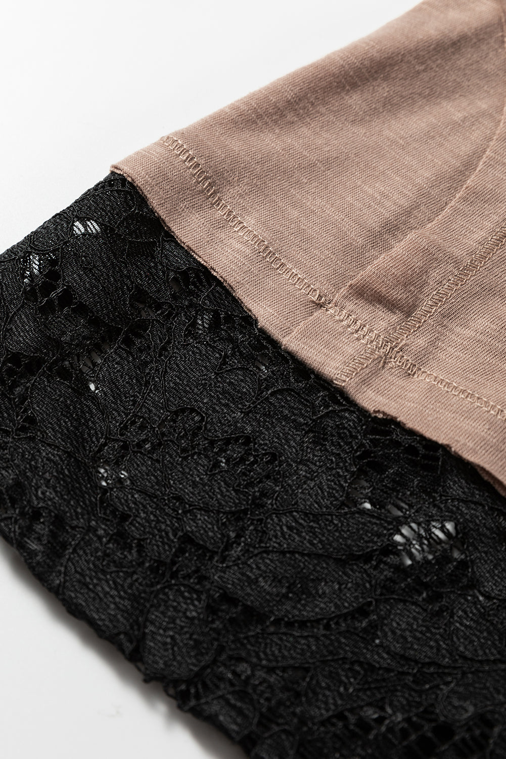 French Beige Sheer Lace Patchwork Casual Long Sleeve Tee Dear-Lover Dropshipping