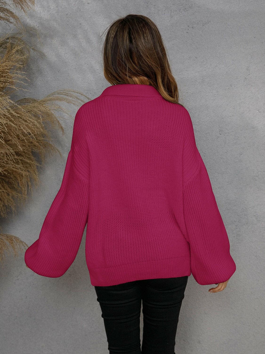 Half Zip Dropped Shoulder Sweater.