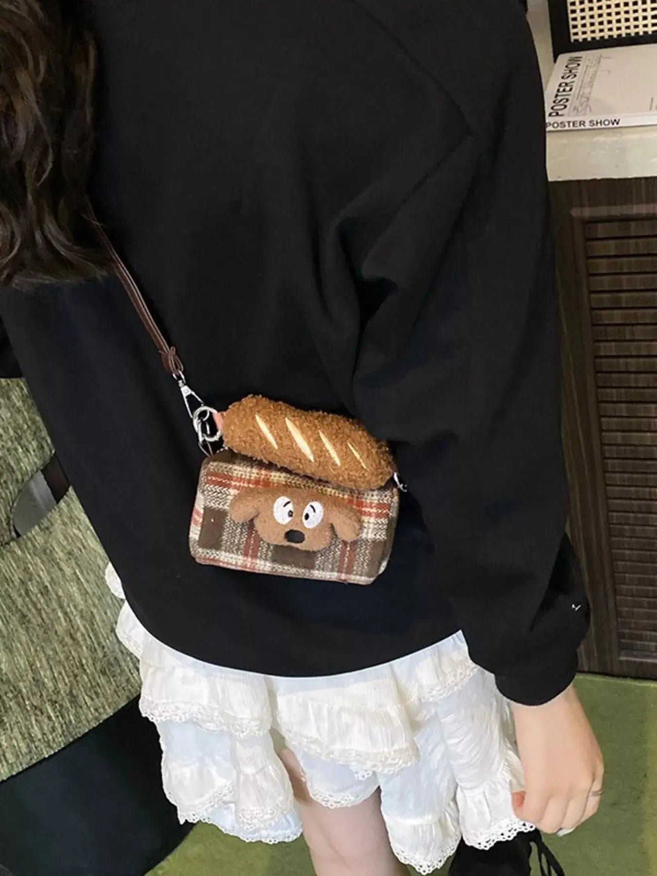 Plaid Pattern Plush Trim Crossbody Bag Simply Love