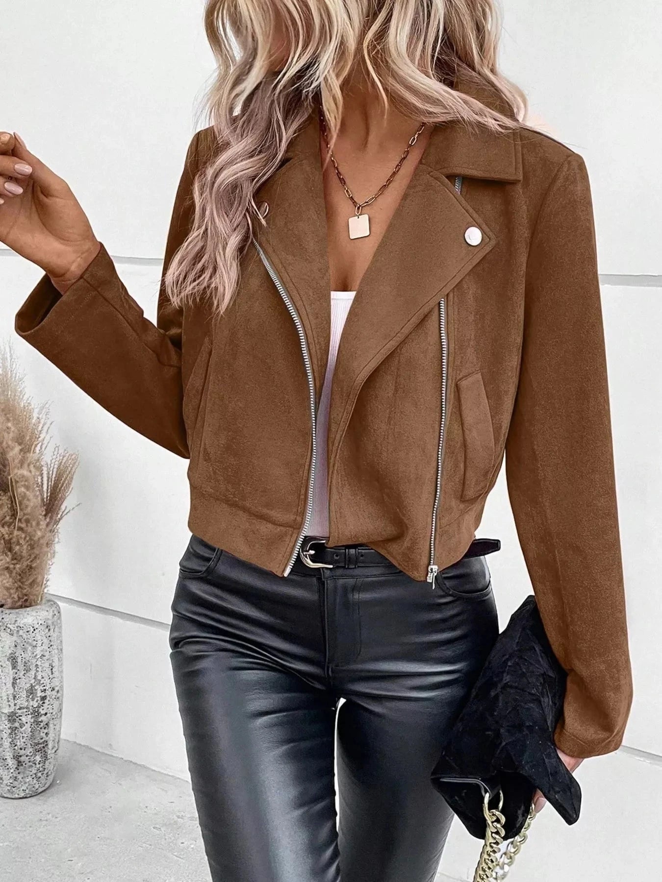 Suede Moto Jacket with Zip Detail Coco’s Tee Boutique