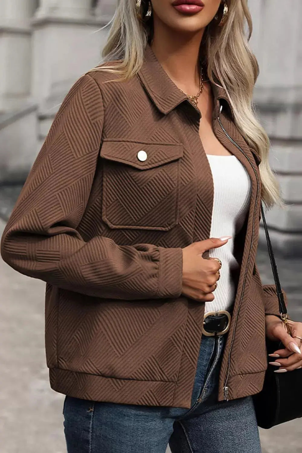 Solid Color Zip Up Button Flap Pocket Jackets Simply Love