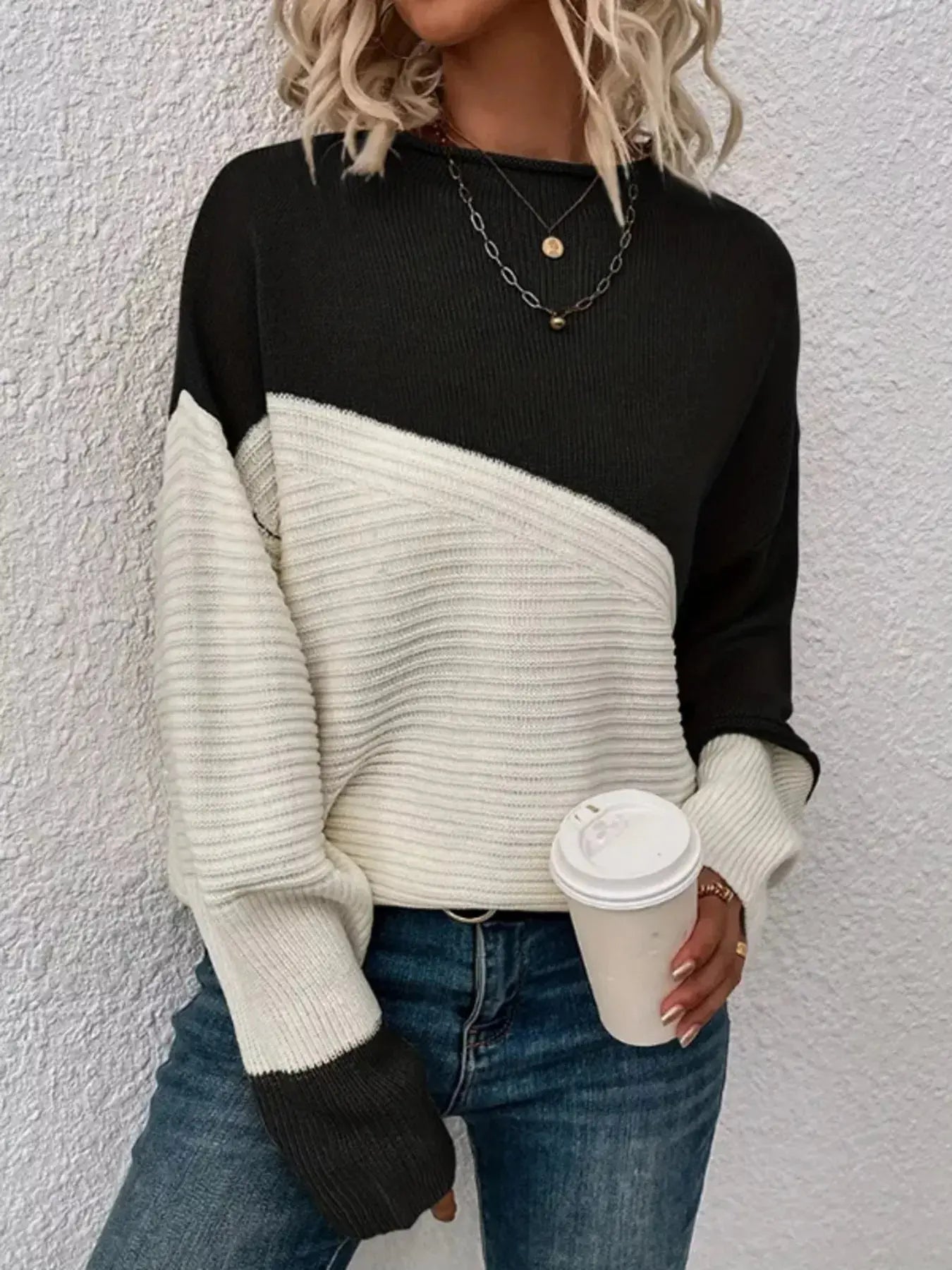 Color Block Ribbed Knit Sweater Simply Love