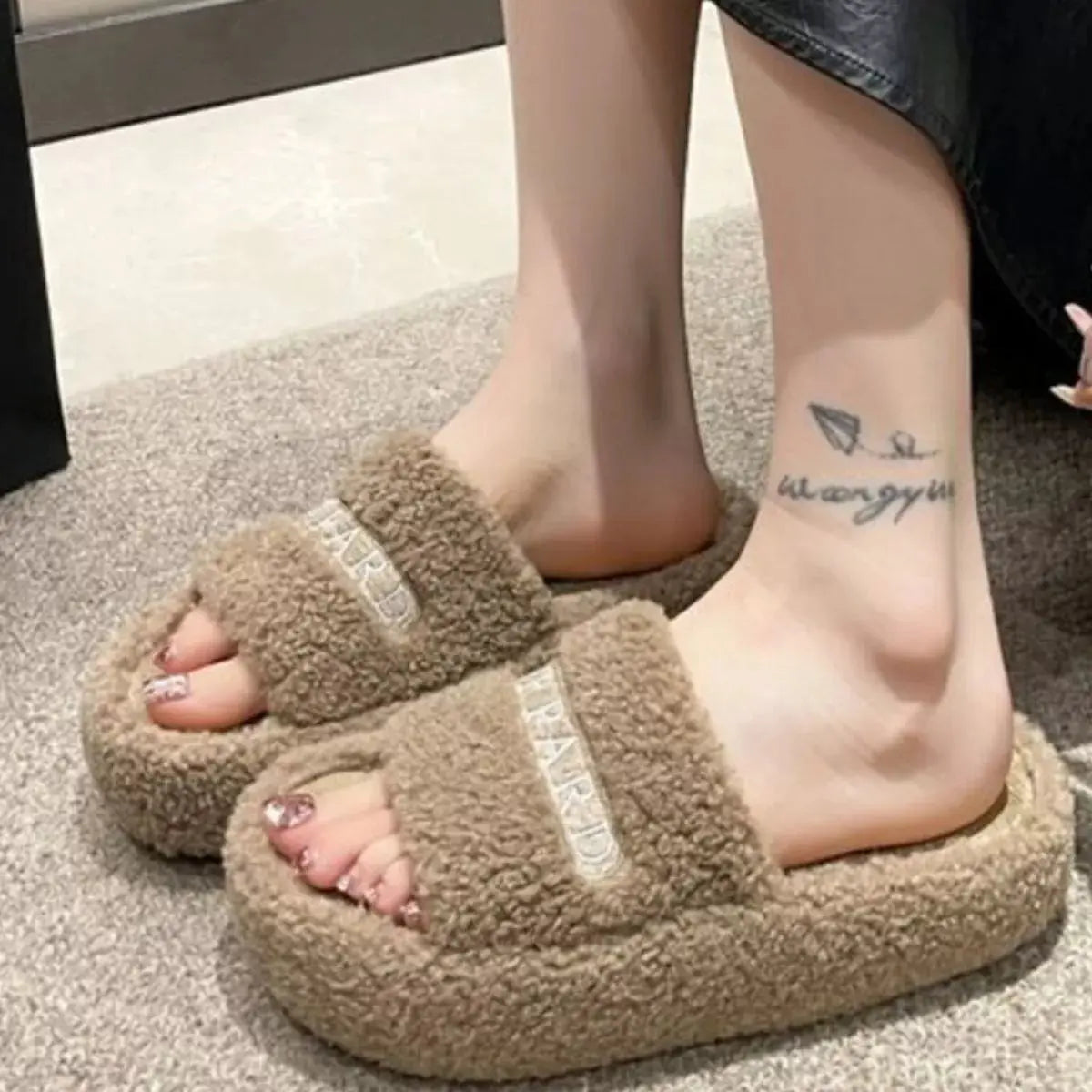 Fuzzy Plush Open Toe Slippers Simply Love
