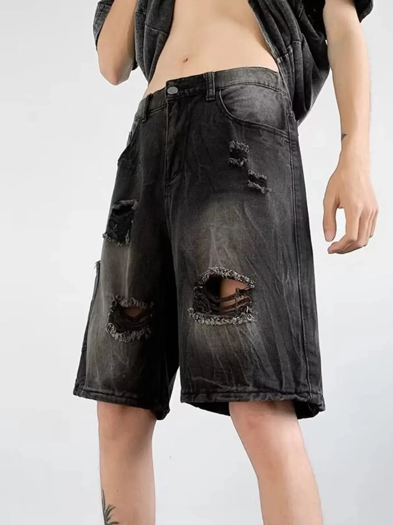 Men's Plus Size Distressed Wide Leg Denim Shorts Simply Love