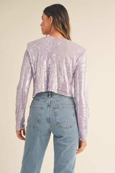 MABLE Shoulder Padded Sequin Crop Top