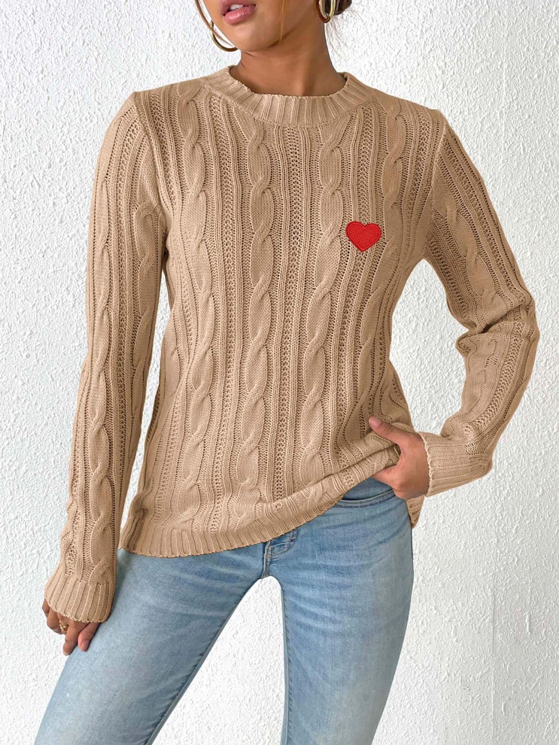 Cozy heart cable-knit sweater