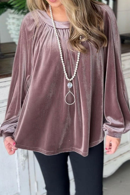 Ruched Round Neck Raglan Sleeve Blouse.