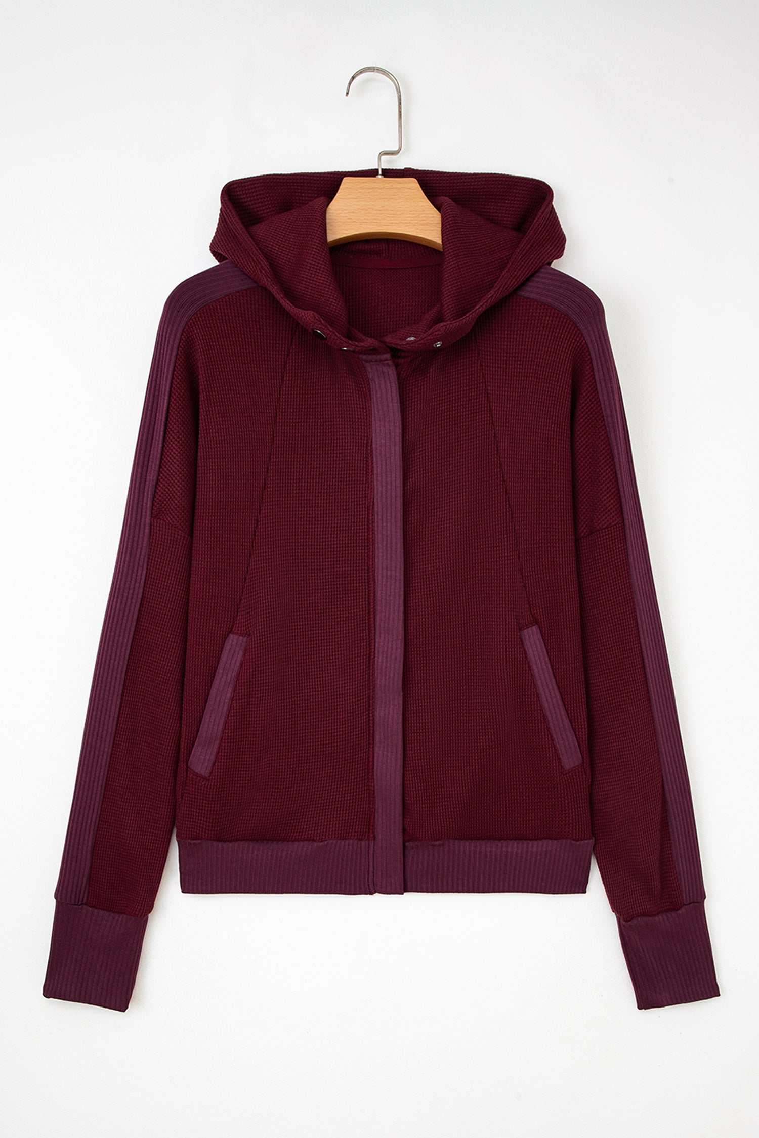 Dear-Lover Burgundy Waffle Jacket Women's Casual Outerwear Zip Up Hoodie - Soft & Stylish Dear-Lover Dropshipping