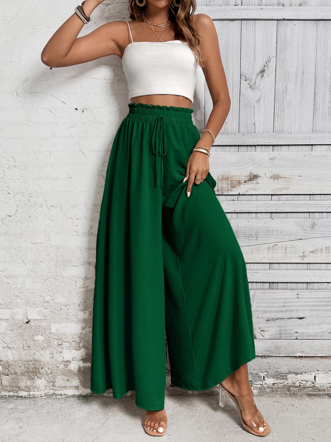 Tied High Waist Wide Leg Pants.