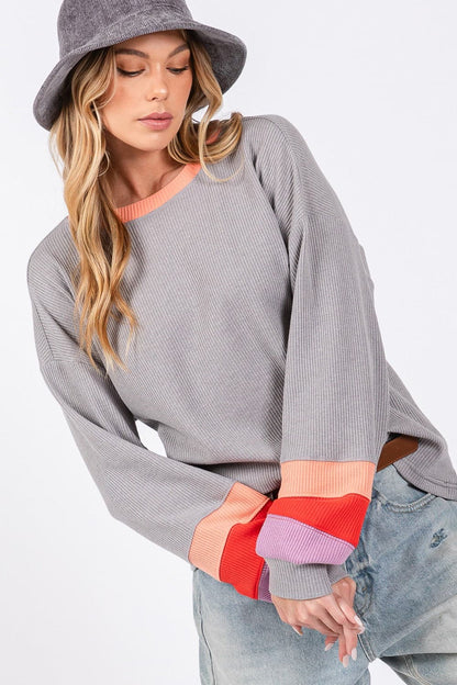 Chic color block waffle knit tee by Sage + Fig