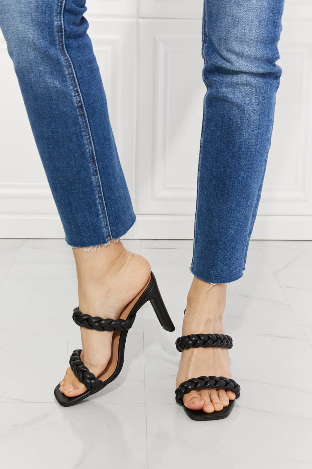 MMShoes In Love Double Braided Block Heel Sandal in Black.