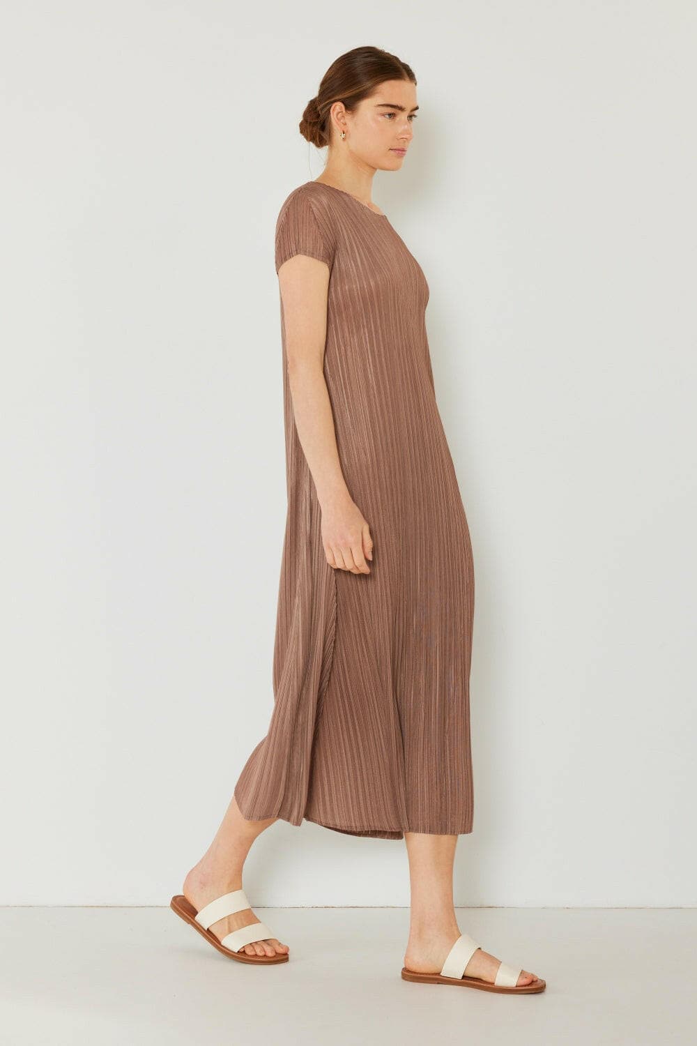 Marina West Swim Pleated Cap Sleeve A-Line Dress.