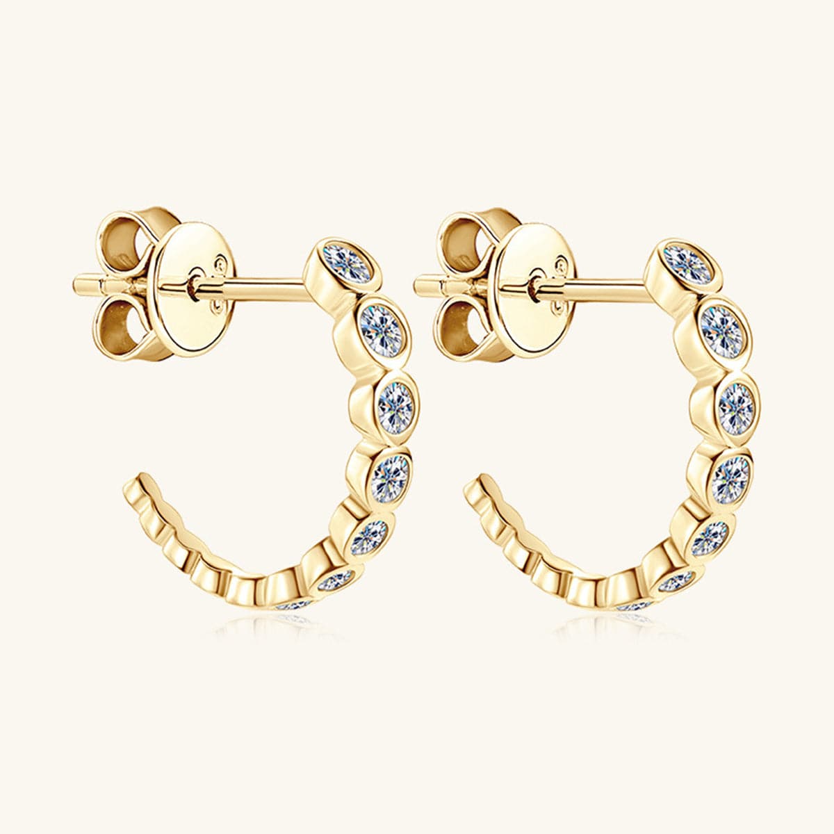 Inlaid Moissanite 925 Sterling Silver C-Hoop Earrings.