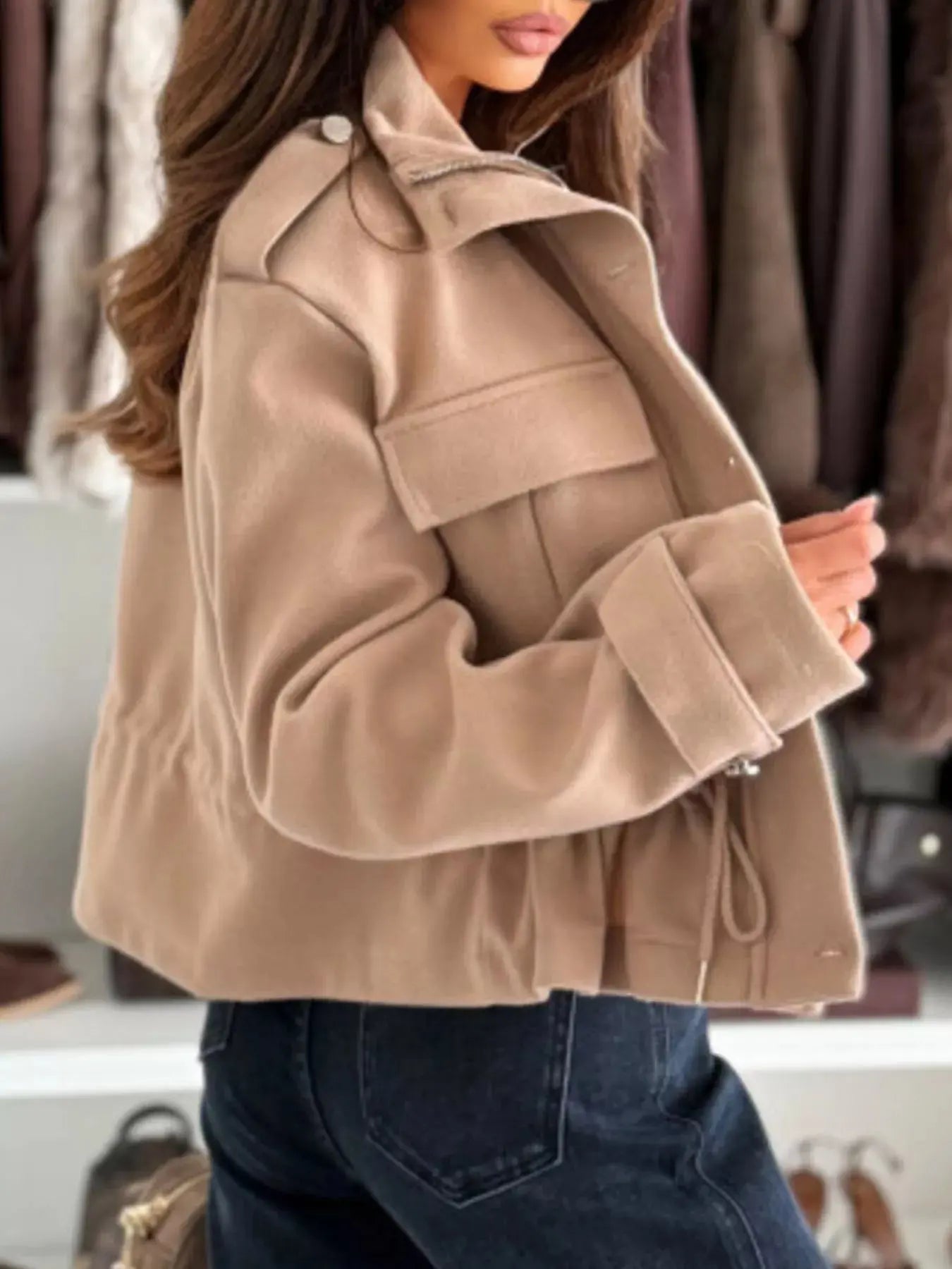 Drawstring Button-Up Casual Jacket Simply Love