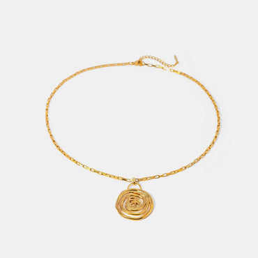 18K Gold-Plated Stainless Steel Spiral Pendant Necklace.