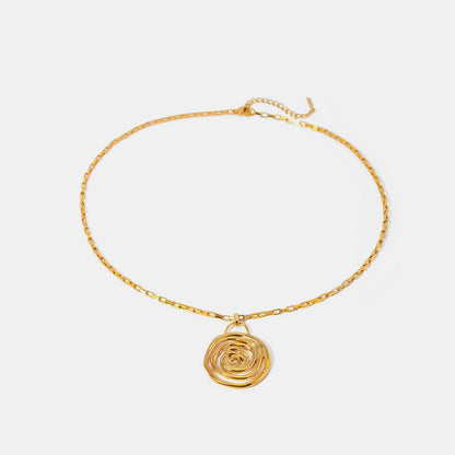 18K Gold-Plated Stainless Steel Spiral Pendant Necklace.