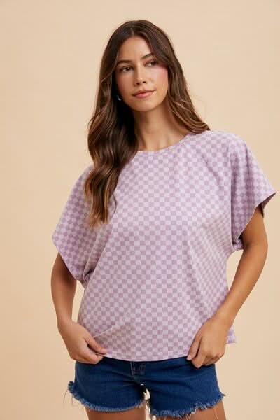 Checkered Casual Round Neck Short Sleeve Tee - Love Salve 