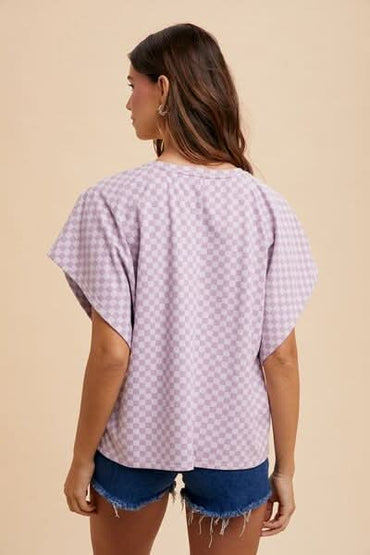 Checkered Casual Round Neck Short Sleeve Tee - Love Salve 