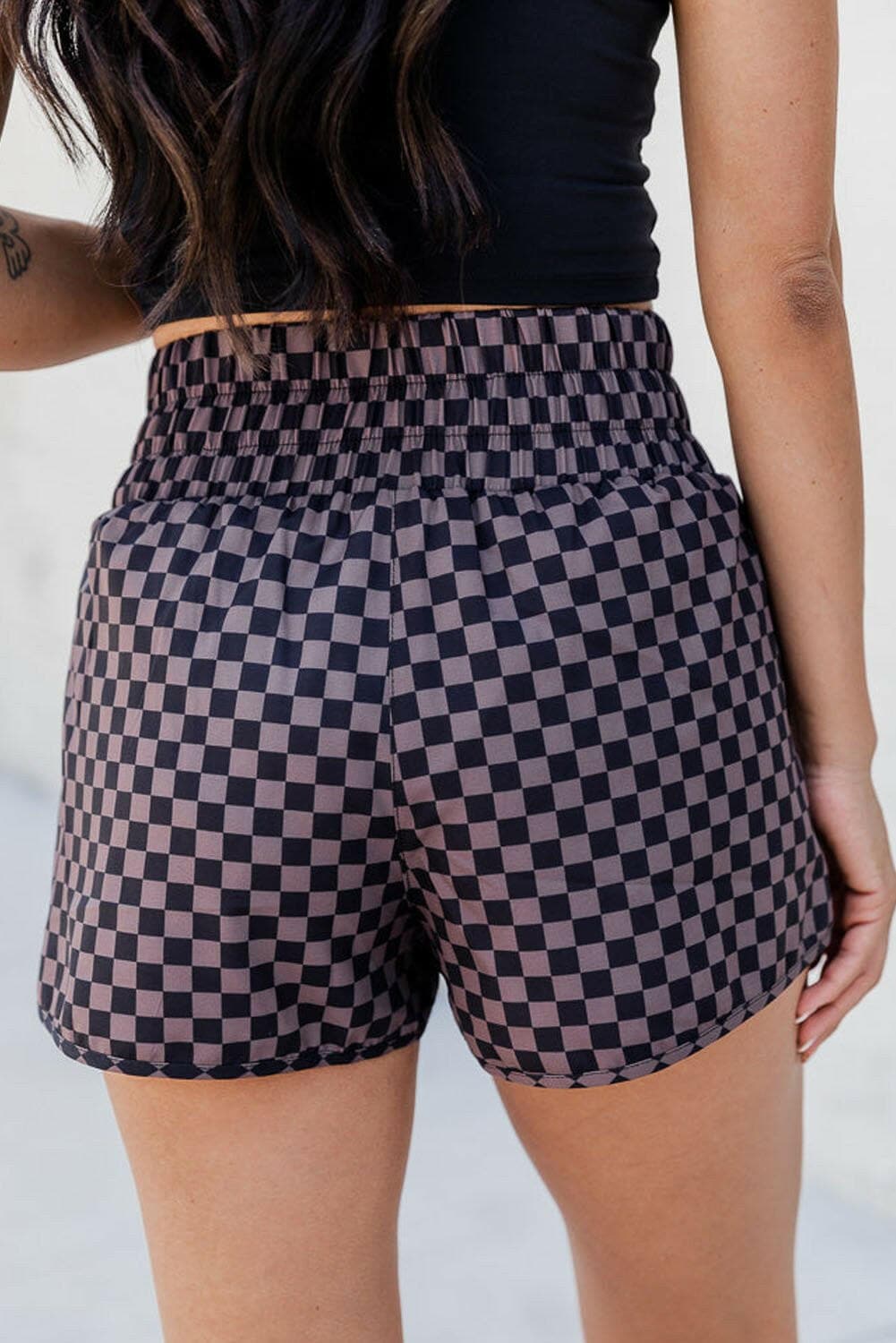 Checkered Elastic Waist Shorts - Love Salve