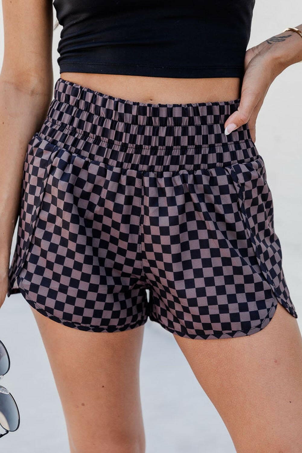 Checkered Elastic Waist Shorts - Love Salve