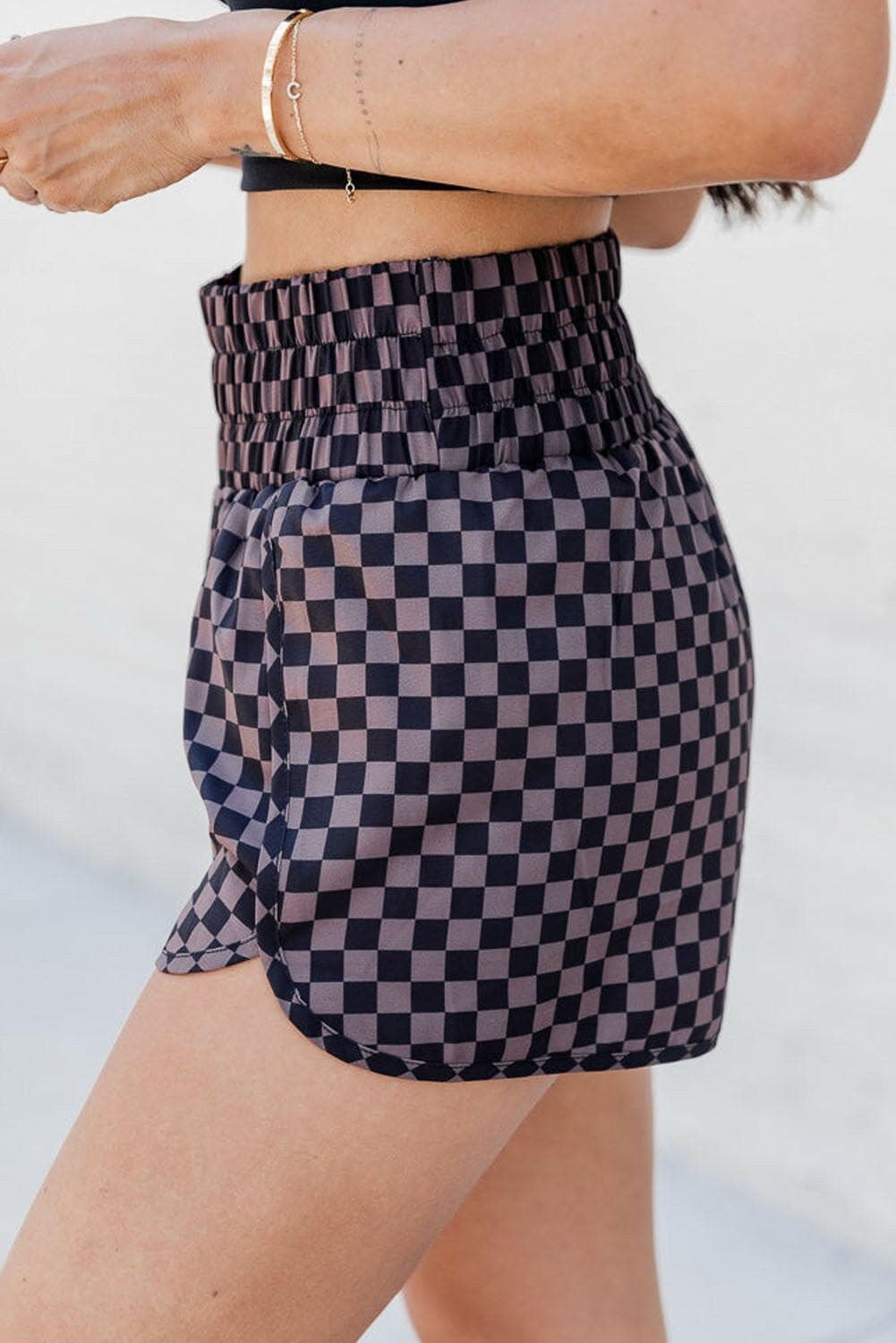 Checkered Elastic Waist Shorts - Love Salve