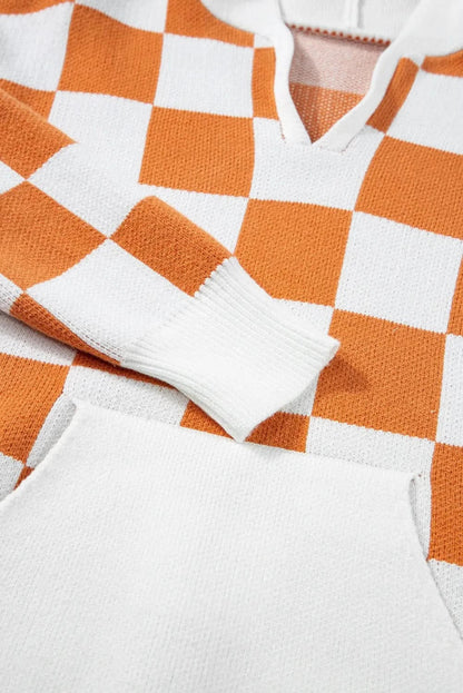 Checkered Long Sleeve Hooded Sweater - Love Salve 