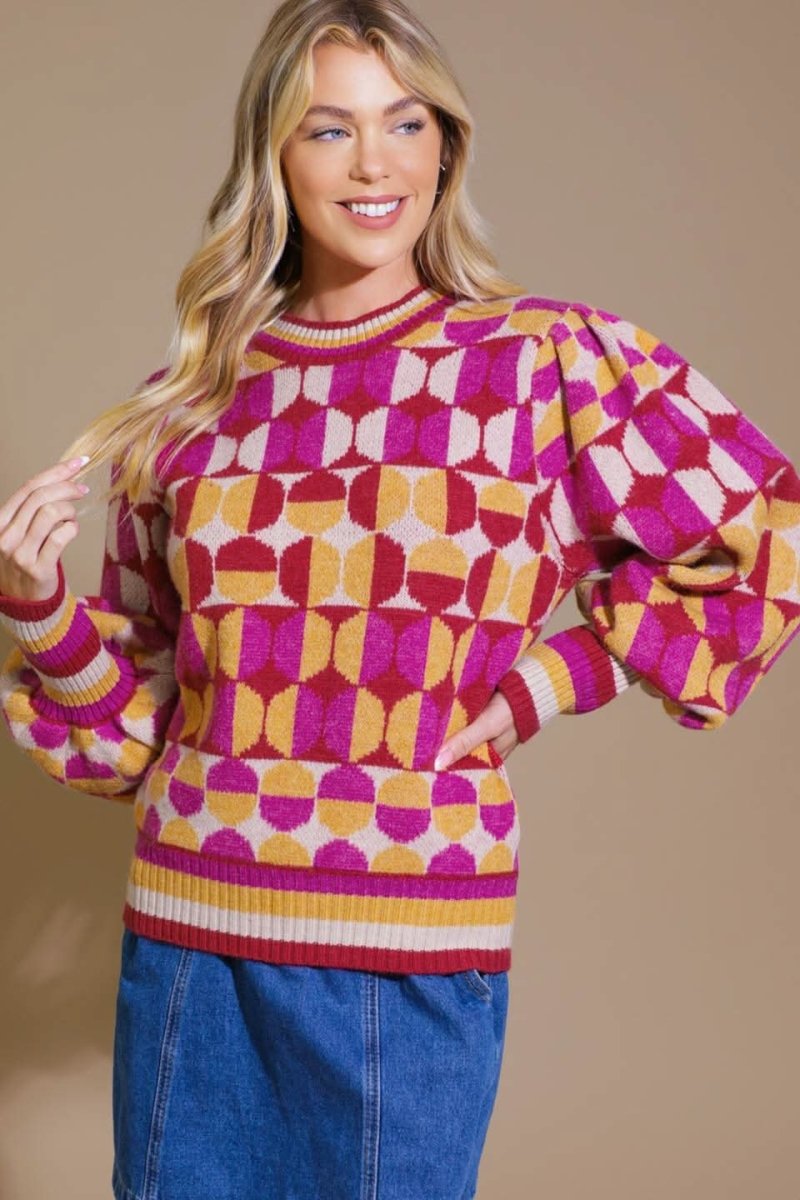CHEER YOU ON JACQUARD SWEATER TOP - Love Salve