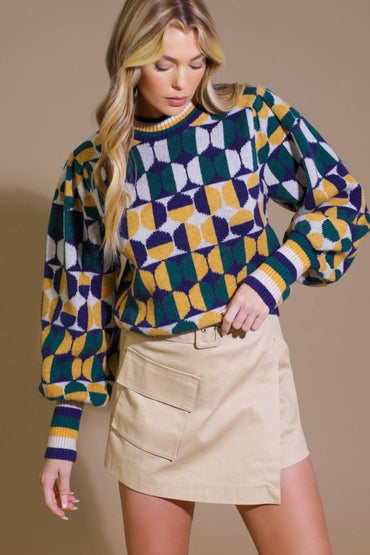 CHEER YOU ON JACQUARD SWEATER TOP - Love Salve