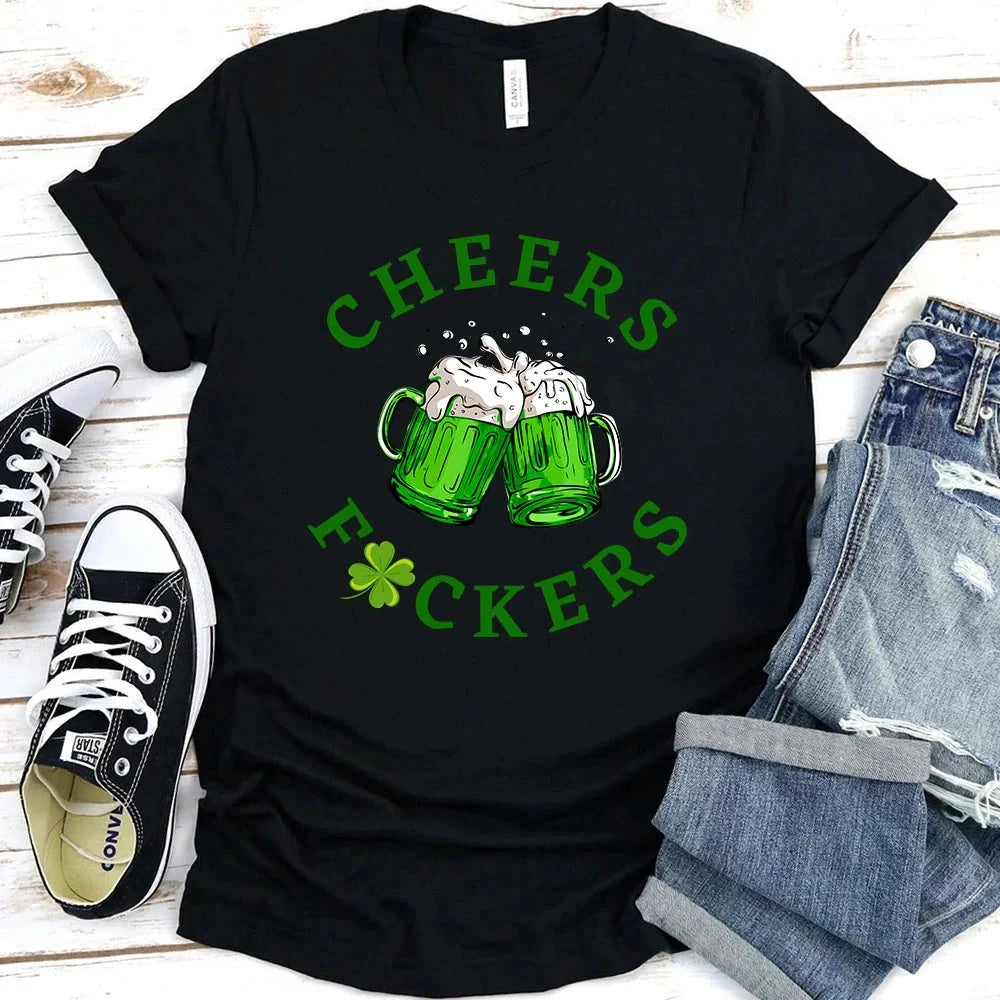 Cheers F*ckers, Drink Up B*tches Saint Paddy Couples T-Shirt Adorb.co