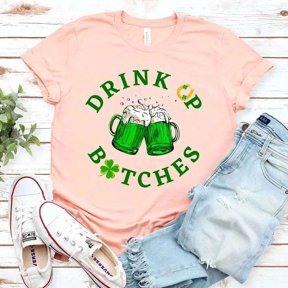 Cheers F*ckers, Drink Up B*tches Saint Paddy Couples T-Shirt Adorb.co