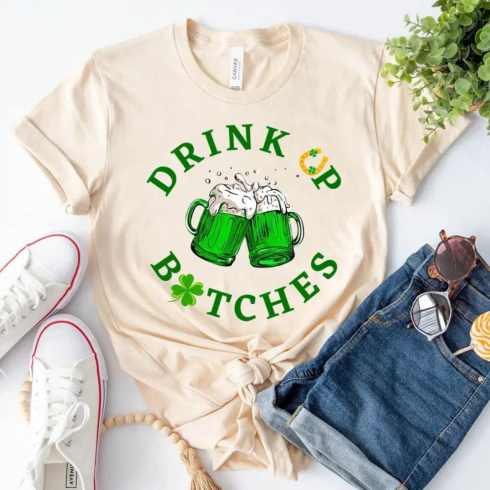 Cheers F*ckers, Drink Up B*tches Saint Paddy Couples T-Shirt Adorb.co