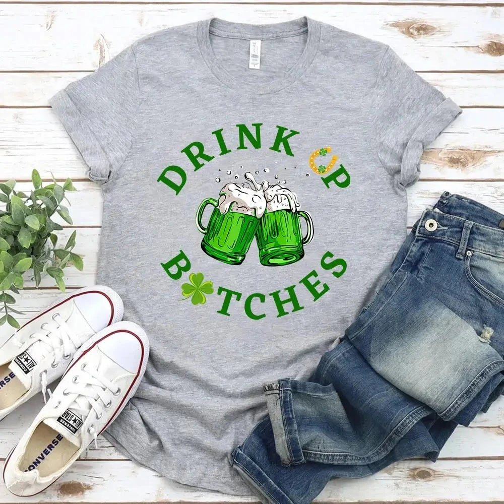 Cheers F*ckers, Drink Up B*tches Saint Paddy Couples T-Shirt Adorb.co