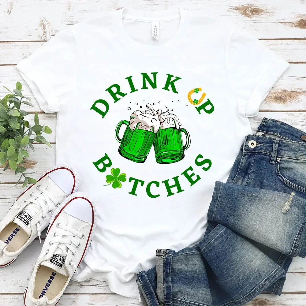 Cheers F*ckers, Drink Up B*tches Saint Paddy Couples T-Shirt Adorb.co